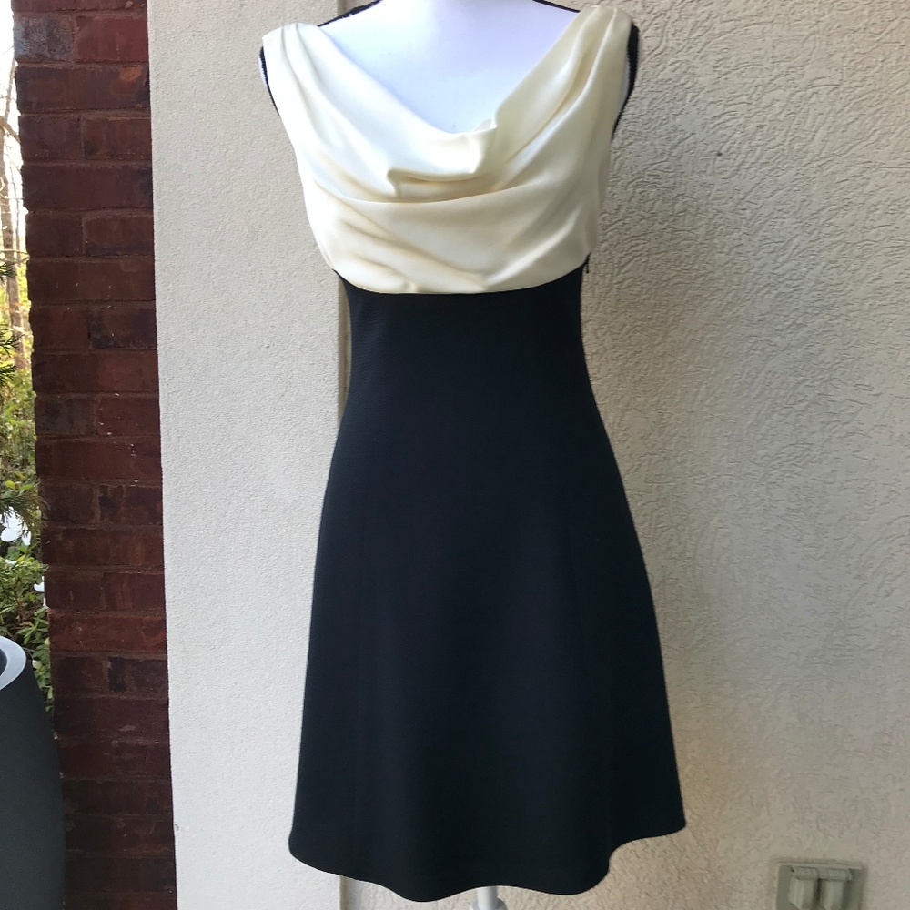 Vintage Cream Satin and Black Crepe Cocktail Dress